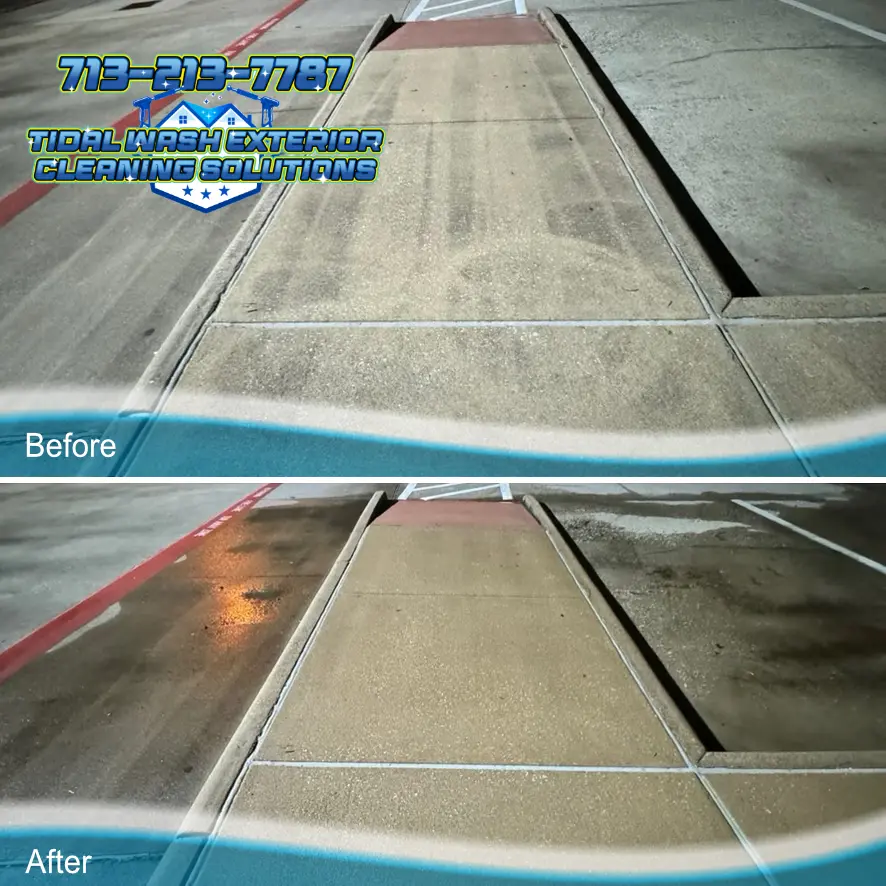 Tidal Wash commercial sidewalk cleaning for Starbucks in Friendswood, TX – removing stains, enhancing safety, and improving curb appeal