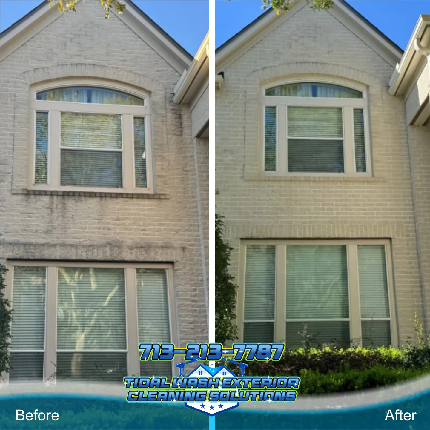 Houston home exterior, driveway, brick, and siding cleaning by Tidal Wash showing refreshed surfaces.