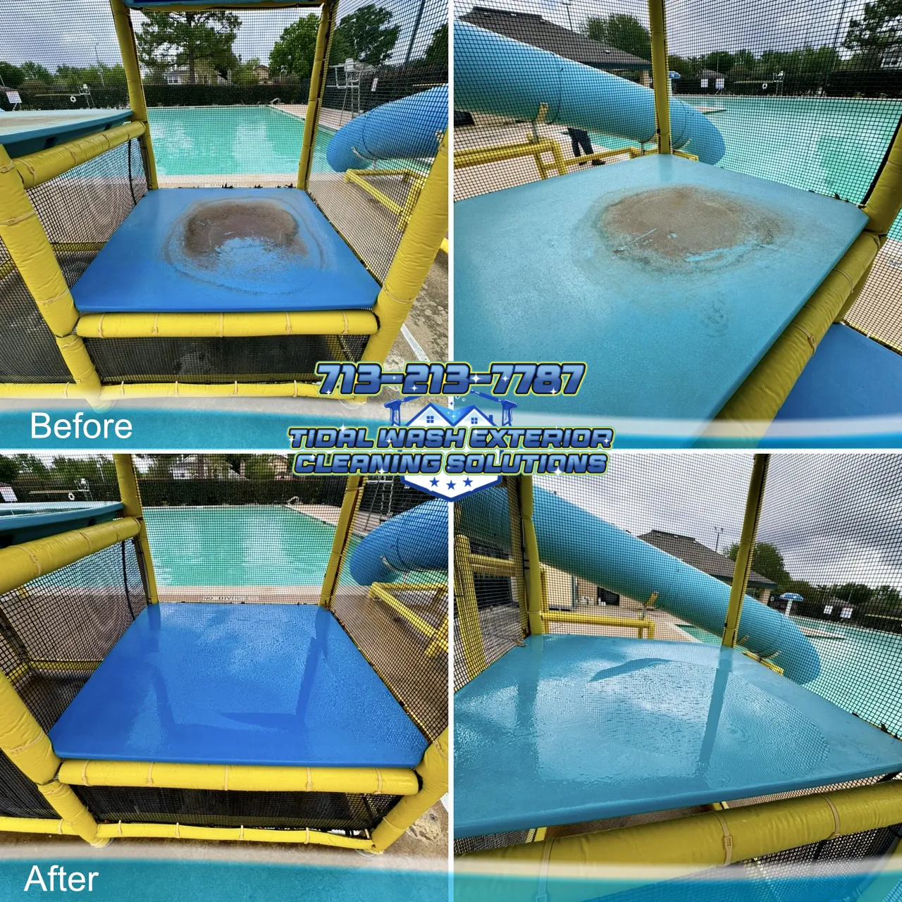 stbranch Houston HOA water slide softwashing summary for pool platforms and tubes