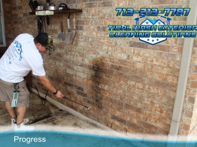 Grease Removal on Brick – League City Cleaning in Progress