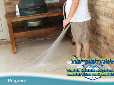 Patio Cleaning in Progress – Concrete Softwash in Texas