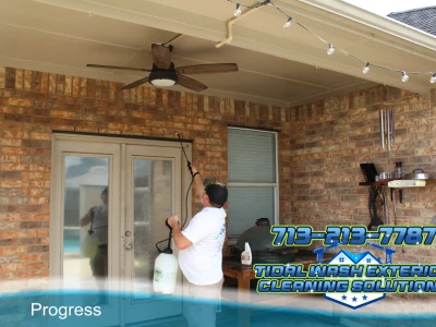 Patio Stain Treatment In Progress – League City Cleaning