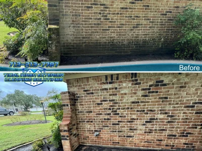 Softwash brick entry and concrete walkway cleaning in Shadycrest, Pearland TX 