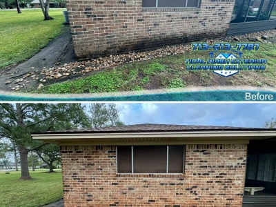 Softwash cleaning of brick entry and concrete walkway in Shadycrest, Pearland TX
