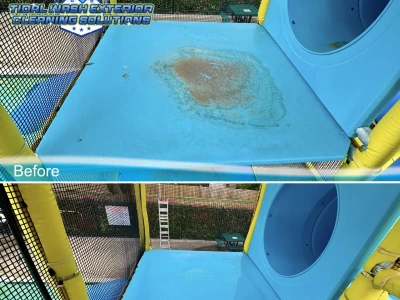 Water slide platform stain cleaning for Westbranch Houston TX HOA pool on Raindrop Hollow Drive