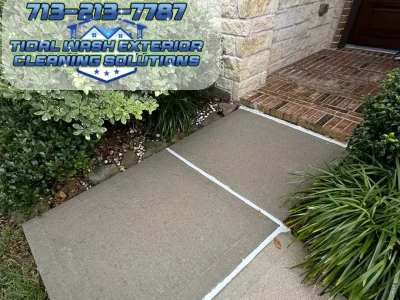 After photo of front sidewalk entry cleaning in Pearland TX by Tidal Wash
