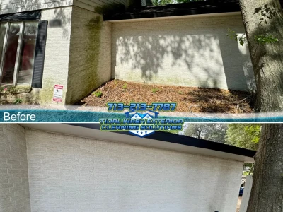 Pasadena painted brick exterior before and after house washing for visible organic buildup